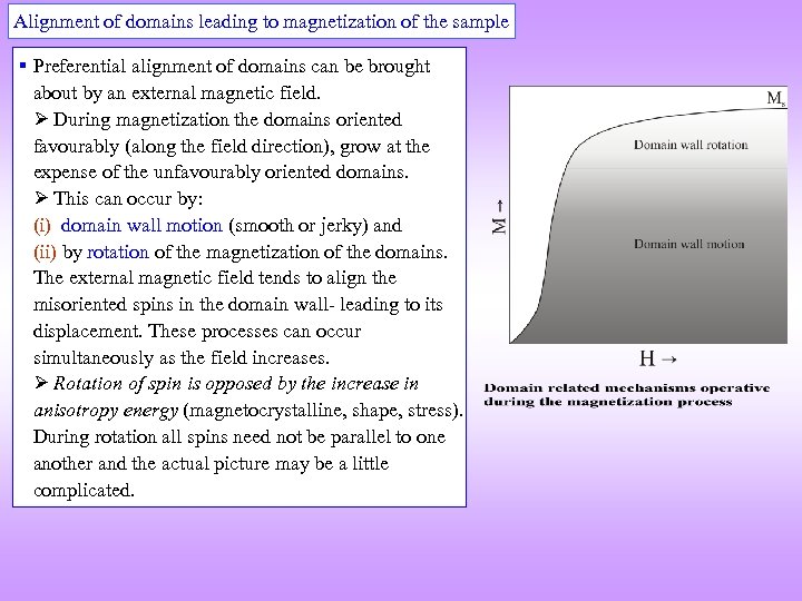 Alignment of domains leading to magnetization of the sample Preferential alignment of domains can