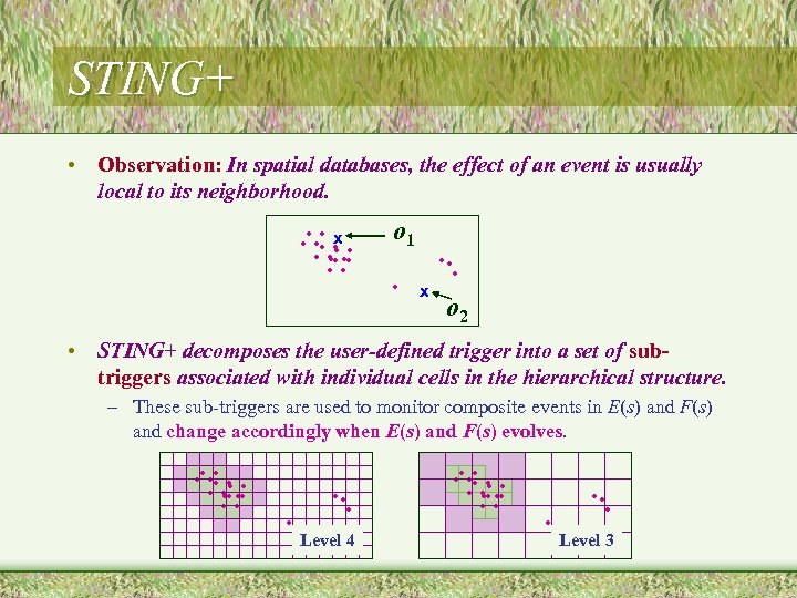 STING+ • Observation: In spatial databases, the effect of an event is usually local