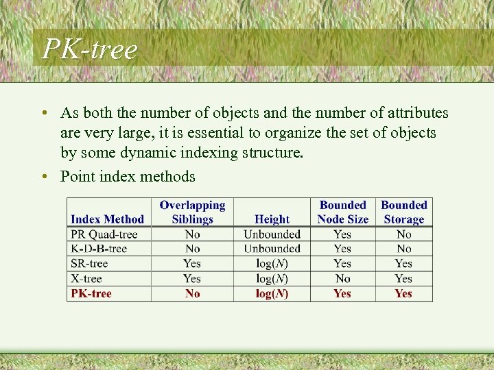 PK-tree • As both the number of objects and the number of attributes are