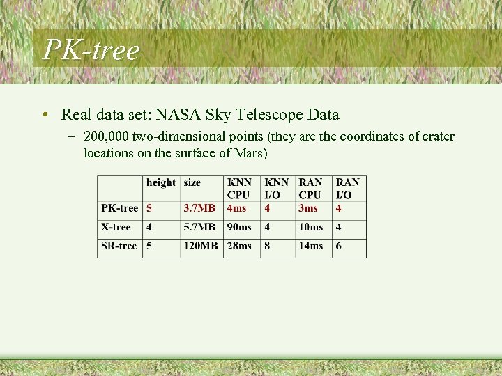 PK-tree • Real data set: NASA Sky Telescope Data – 200, 000 two-dimensional points