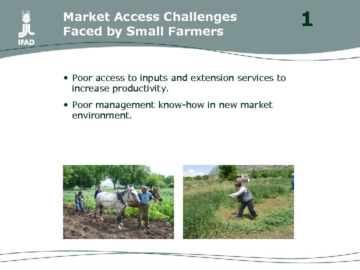 Market Access Challenges Faced by Small Farmers • Poor access to inputs and extension