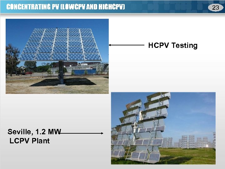 CONCENTRATING PV (LOWCPV AND HIGHCPV) 23 HCPV Testing Seville, 1. 2 MW LCPV Plant