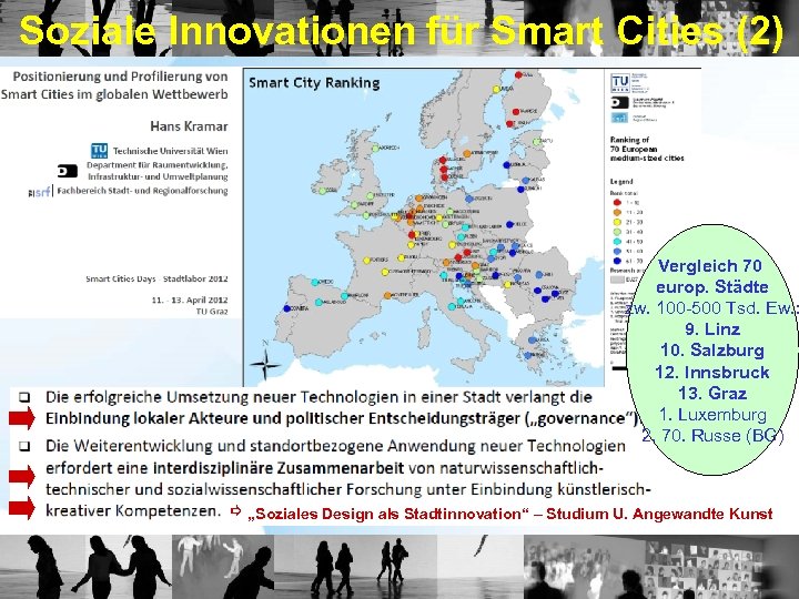 Soziale Innovationen für Smart Cities (2) Vergleich 70 europ. Städte zw. 100 -500 Tsd.