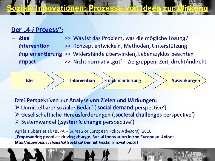 Soziale Innovationen: Prozesse von Ideen zur Wirkung Der „ 4 -i Prozess“: – –