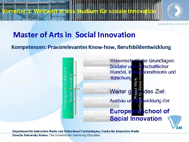 Vorreiter 3: Weltweit erstes Studium für soziale Innovation www. donau-uni. ac. at Master of