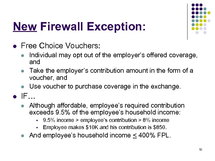 New Firewall Exception: l Free Choice Vouchers: l l Individual may opt out of