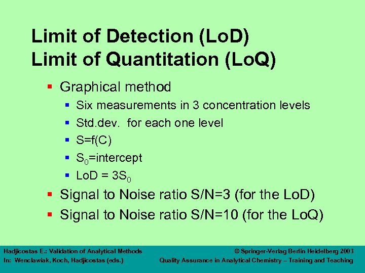 Limit of Detection (Lo. D) Limit of Quantitation (Lo. Q) § Graphical method §