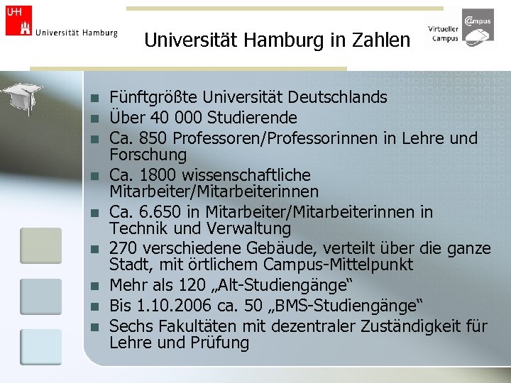 Universität Hamburg in Zahlen n n n n Fünftgrößte Universität Deutschlands Über 40 000