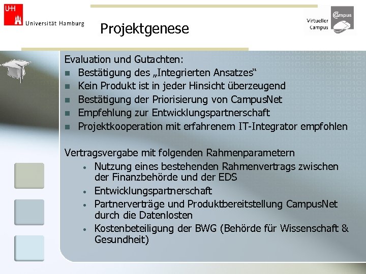 Projektgenese Evaluation und Gutachten: n Bestätigung des „Integrierten Ansatzes“ n Kein Produkt ist in
