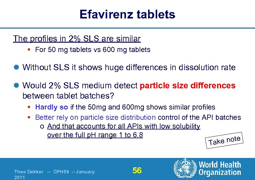 Efavirenz tablets The profiles in 2% SLS are similar § For 50 mg tablets