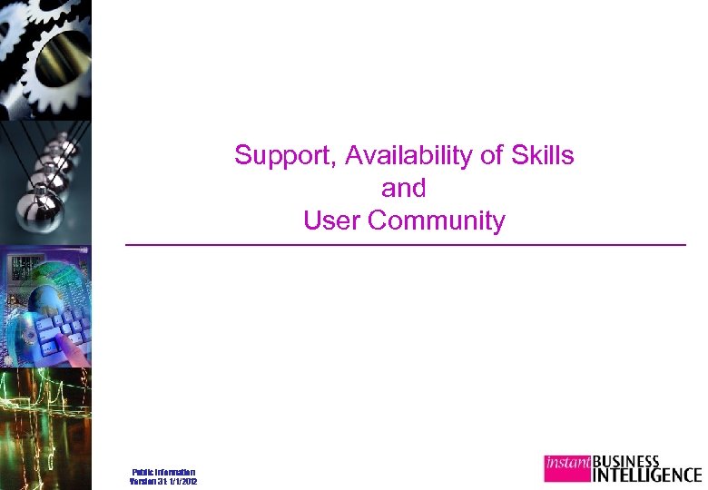 Support, Availability of Skills and User Community Public Information Version 3. 1: 1/1/2012 