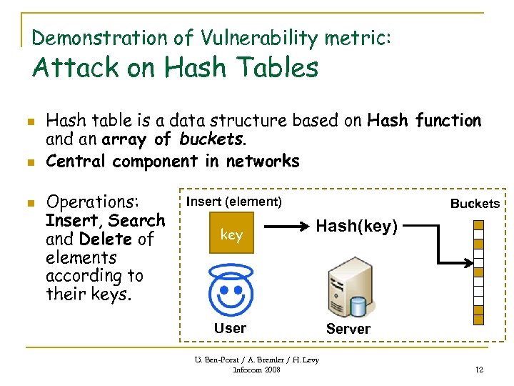 Demonstration of Vulnerability metric: Attack on Hash Tables n n n Hash table is