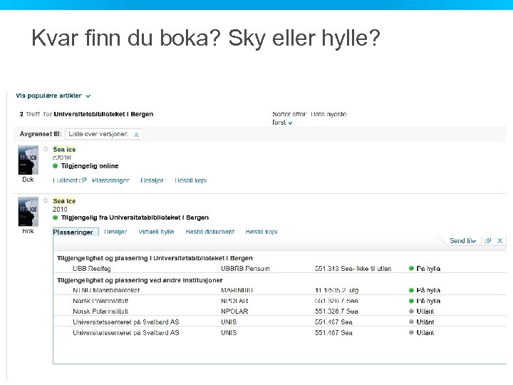Kvar finn du boka? Sky eller hylle? uib. no 