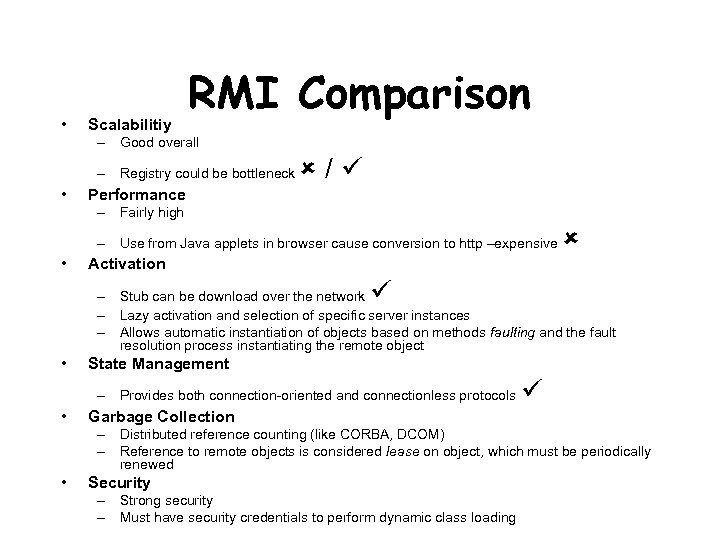  • Scalabilitiy RMI Comparison – Good overall – Registry could be bottleneck •