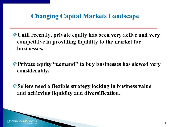 Changing Capital Markets Landscape v. Until recently, private equity has been very active and