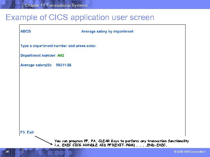 Chapter 11 Transactional Systems Example of CICS application user screen You can program PF,