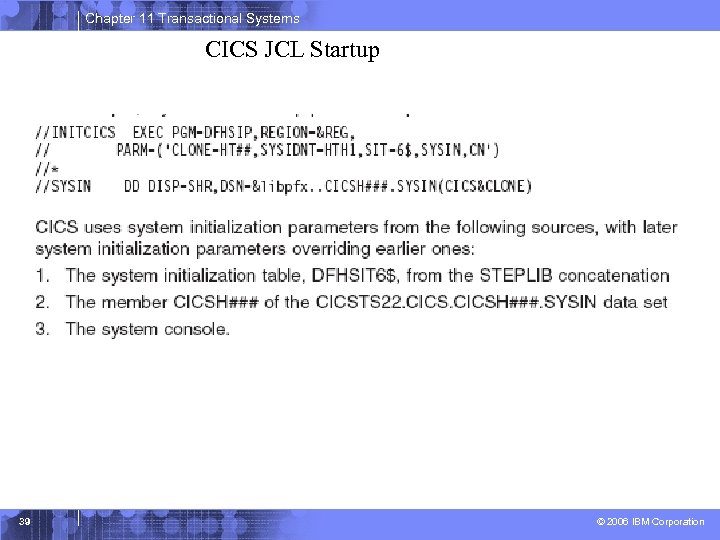 Chapter 11 Transactional Systems CICS JCL Startup 39 © 2006 IBM Corporation 