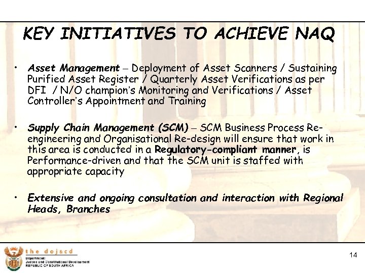 14 KEY INITIATIVES TO ACHIEVE NAQ • Asset Management – Deployment of Asset Scanners