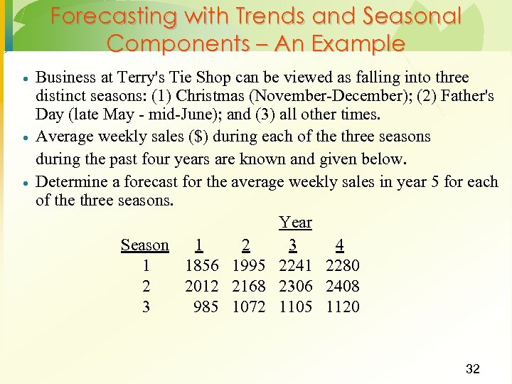 Forecasting with Trends and Seasonal Components – An Example · · · Business at