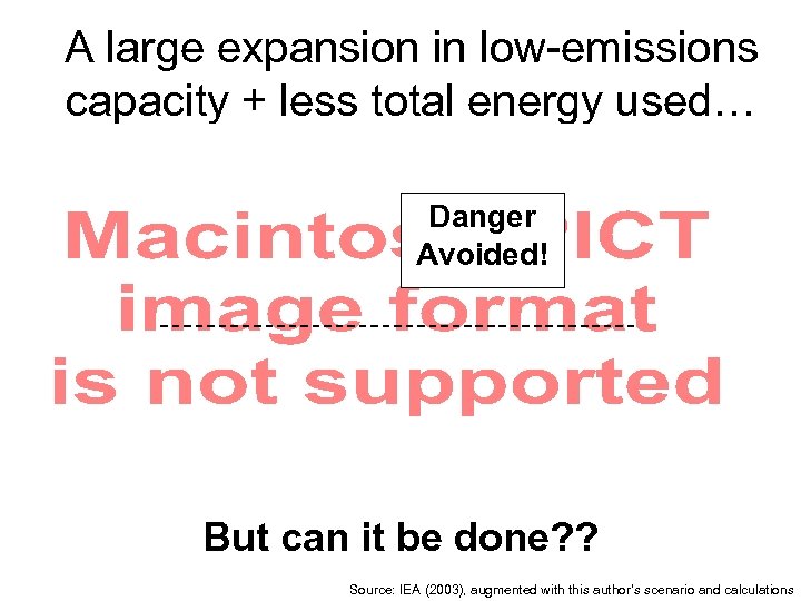 A large expansion in low-emissions capacity + less total energy used… Danger Avoided! But