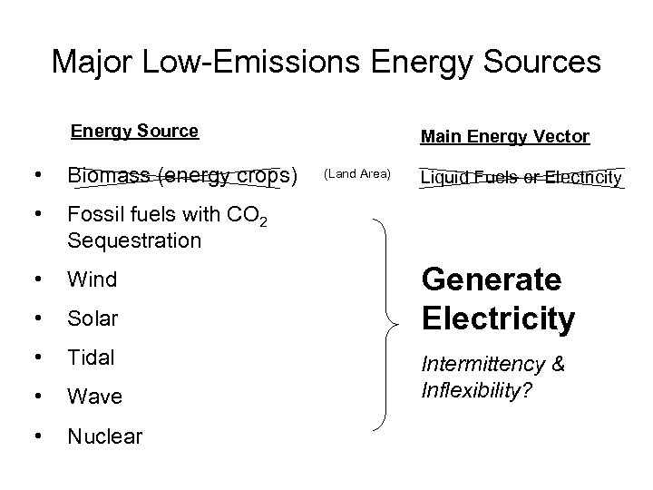 Major Low-Emissions Energy Source • Biomass (energy crops) • Fossil fuels with CO 2