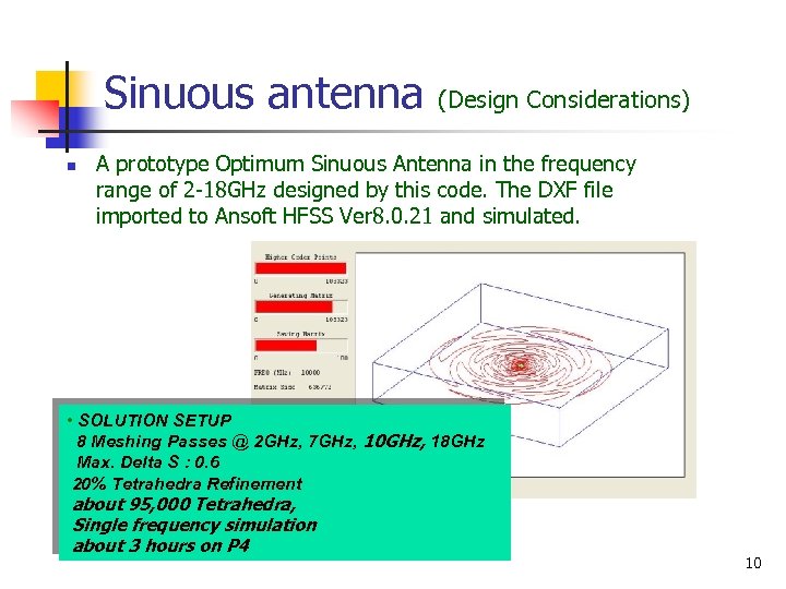 Sinuous antenna n (Design Considerations) A prototype Optimum Sinuous Antenna in the frequency range