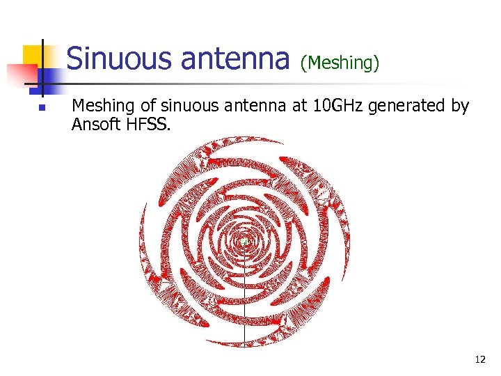 Sinuous antenna n (Meshing) Meshing of sinuous antenna at 10 GHz generated by Ansoft