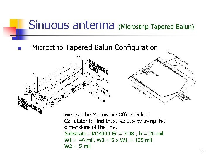 Sinuous antenna n (Microstrip Tapered Balun) Microstrip Tapered Balun Configuration We use the Microwave