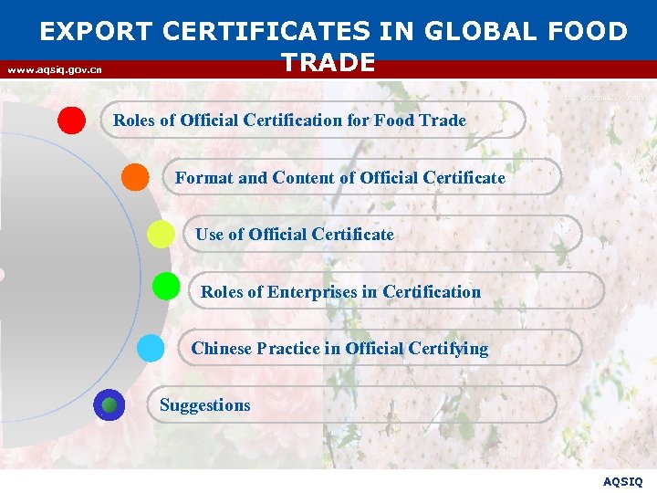 EXPORT CERTIFICATES IN GLOBAL FOOD TRADE www. aqsiq. gov. cn Roles of Official Certification