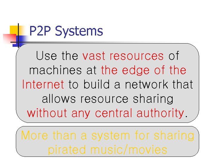 P 2 P Systems Use the vast resources of machines at the edge of