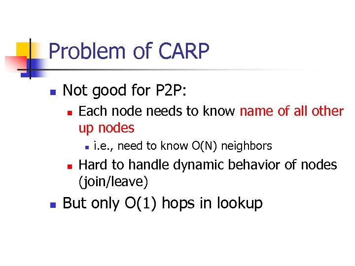 Problem of CARP n Not good for P 2 P: n Each node needs