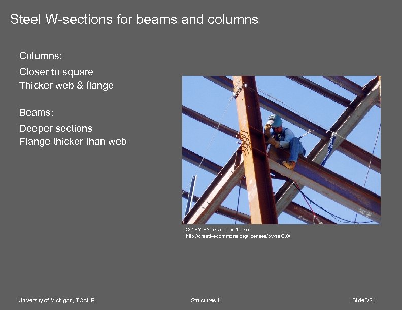Steel W-sections for beams and columns Columns: Closer to square Thicker web & flange