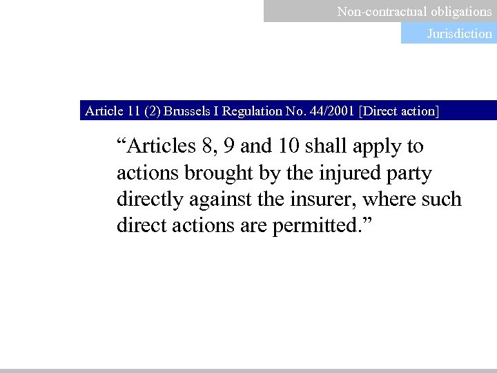 Non-contractual obligations Jurisdiction Article 11 (2) Brussels I Regulation No. 44/2001 [Direct action] “Articles