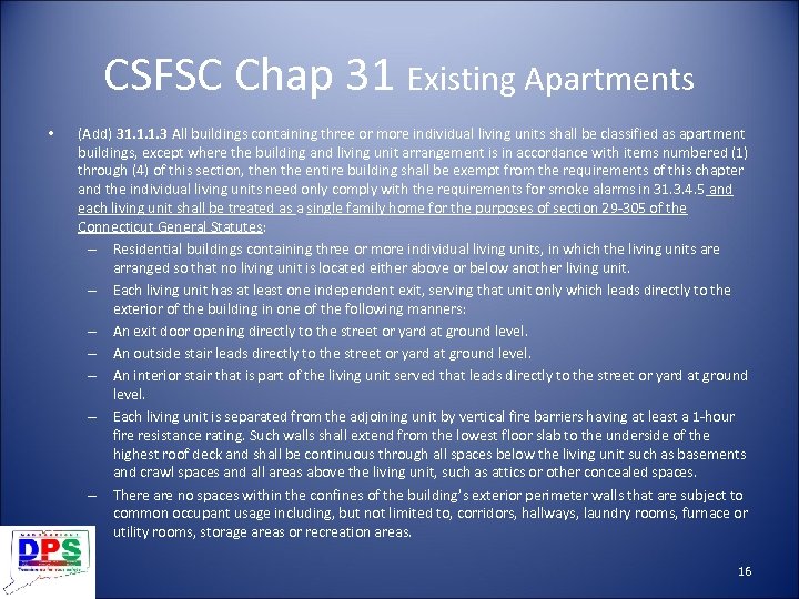 CSFSC Chap 31 Existing Apartments • (Add) 31. 1. 1. 3 All buildings containing