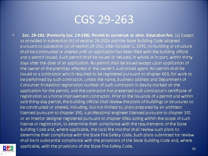 CGS 29 -263 • Sec. 29 -263. (Formerly Sec. 19 -398). Permit to construct