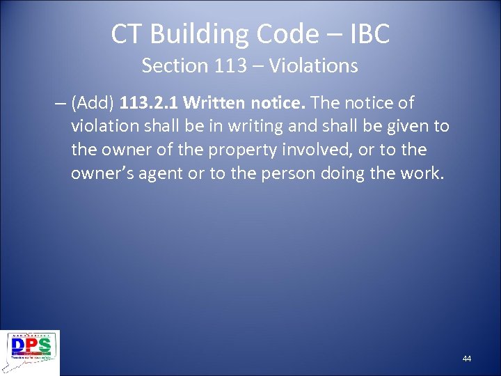 CT Building Code – IBC Section 113 – Violations – (Add) 113. 2. 1