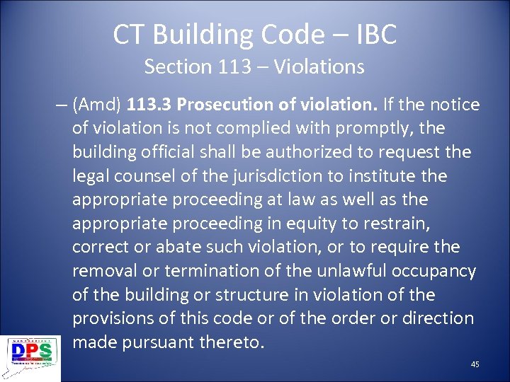 CT Building Code – IBC Section 113 – Violations – (Amd) 113. 3 Prosecution