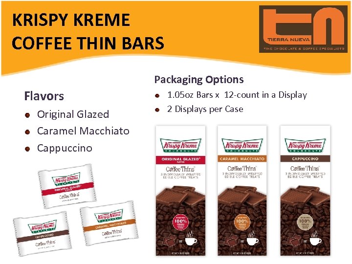 KRISPY KREME COFFEE THIN BARS Packaging Options Flavors Original Glazed Caramel Macchiato Cappuccino 1.