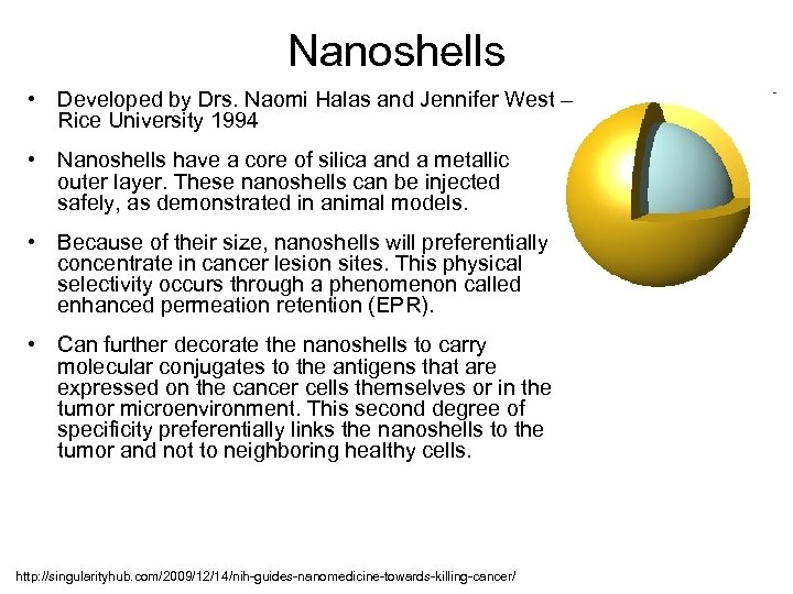 Nanoshells • Developed by Drs. Naomi Halas and Jennifer West – Rice University 1994