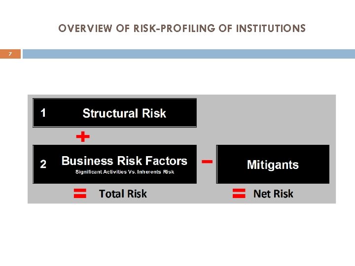 OVERVIEW OF RISK-PROFILING OF INSTITUTIONS 7 