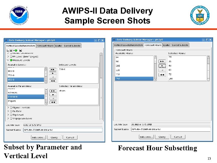 AWIPS-II Data Delivery Sample Screen Shots Subset by Parameter and Vertical Level Forecast Hour