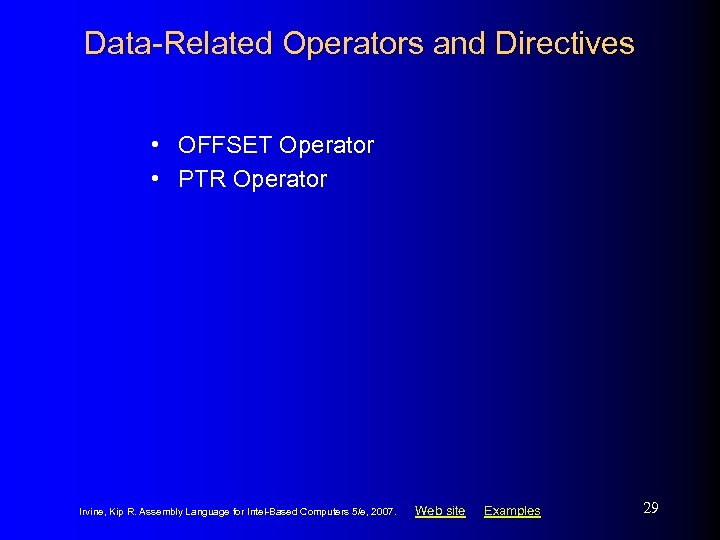 Data-Related Operators and Directives • OFFSET Operator • PTR Operator Irvine, Kip R. Assembly