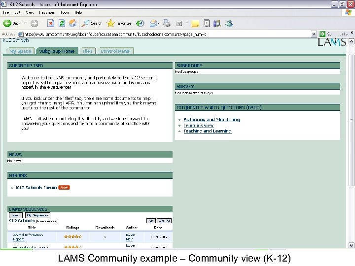 LAMS Community example – Community view (K-12) 