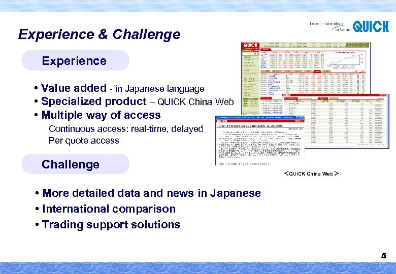 Experience & Challenge Experience • Value added - in Japanese language • Specialized product