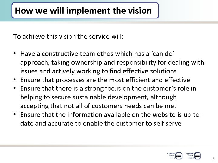 How we will implement the vision To achieve this vision the service will: •