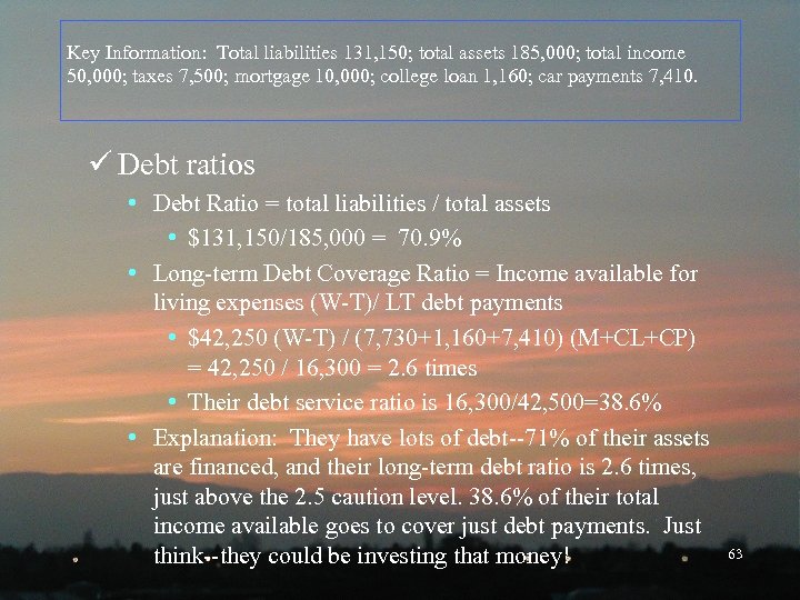 Key Information: Total liabilities 131, 150; total assets 185, 000; total income 50, 000;