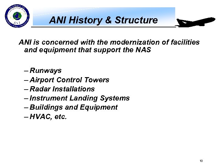 ANI History & Structure ANI is concerned with the modernization of facilities and equipment