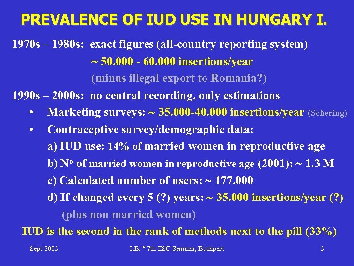 PREVALENCE OF IUD USE IN HUNGARY I. 1970 s – 1980 s: exact figures