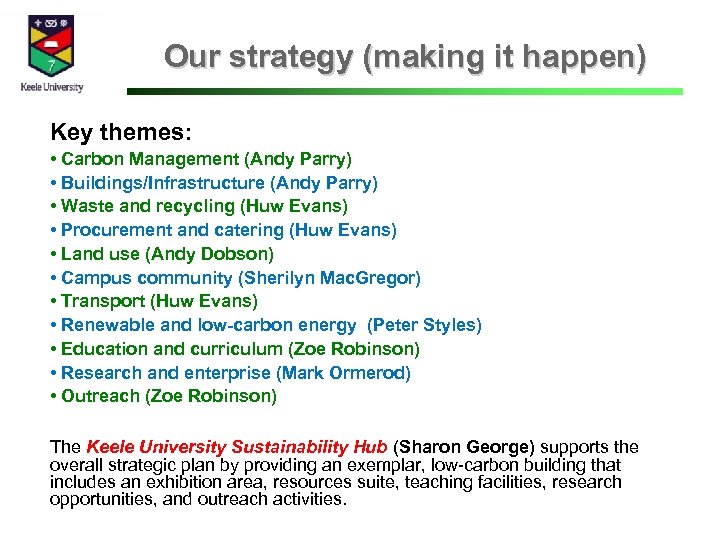 Our strategy (making it happen) Key themes: • Carbon Management (Andy Parry) • Buildings/Infrastructure