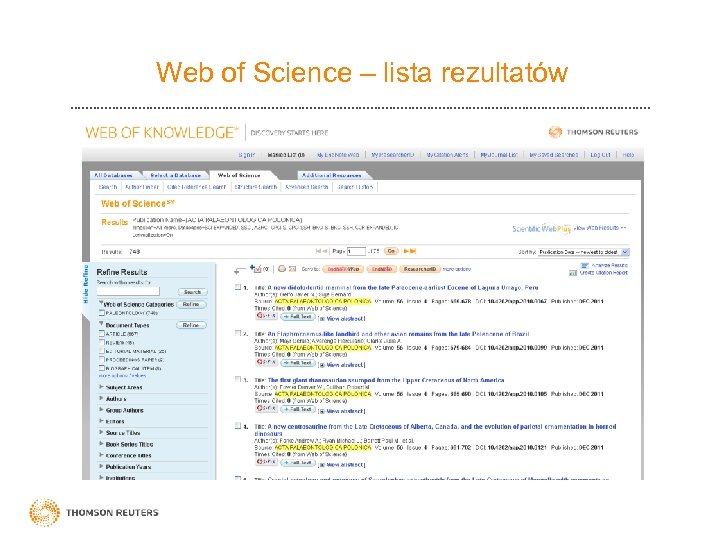 Web of Science – lista rezultatów 